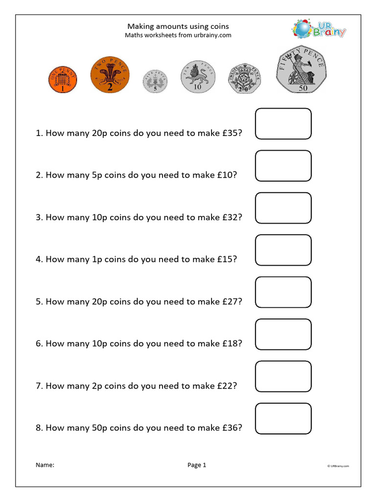 Coin Amount Calculation Worksheets | PDF