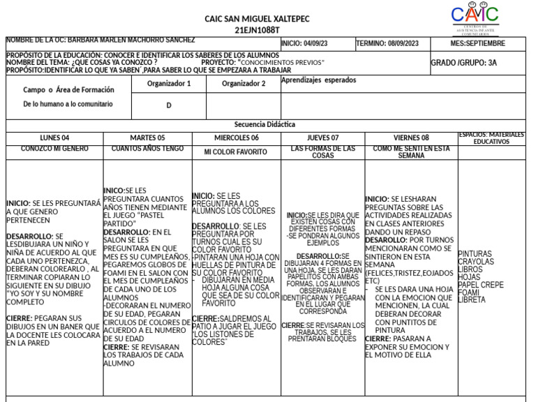 Plan 3A | PDF | Aprendizaje