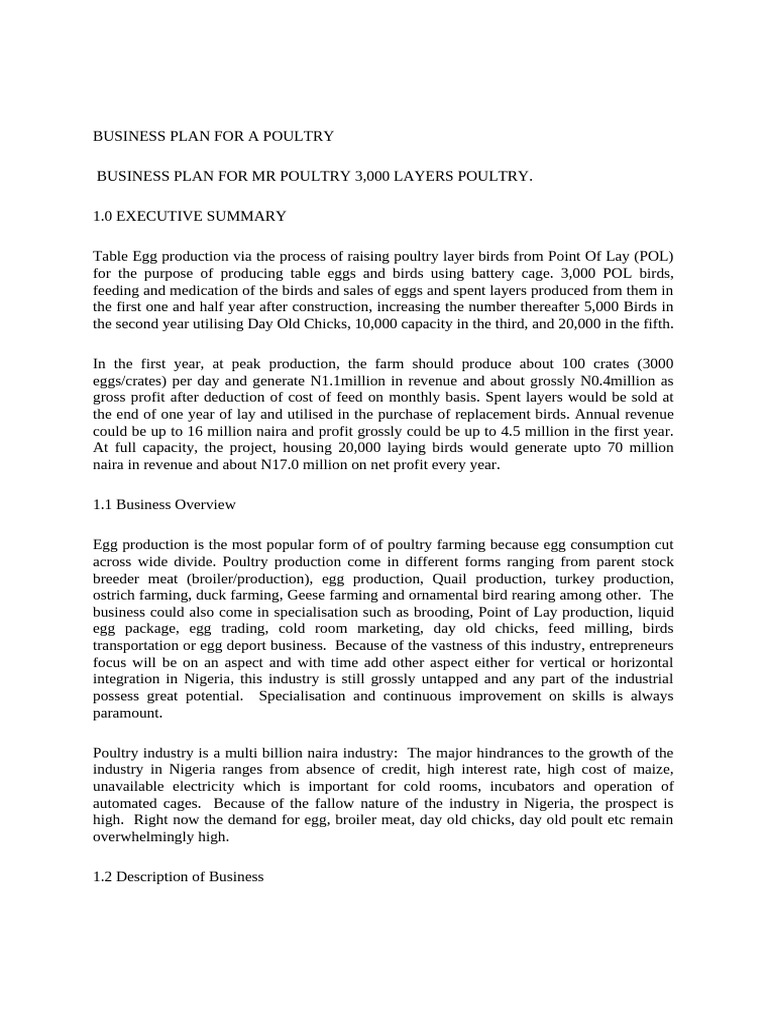 Business Plan For A Poultry | PDF | Poultry | Poultry Farming