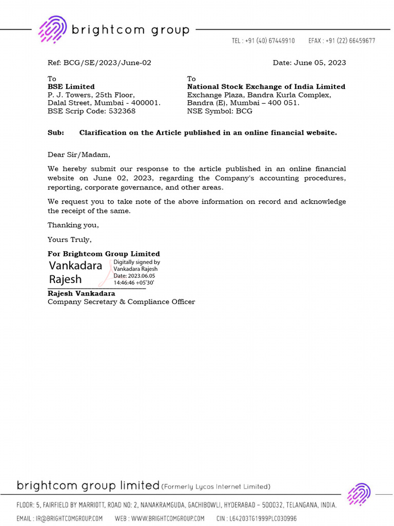BCG Financials Clarification Response | PDF | Audit | Income Statement