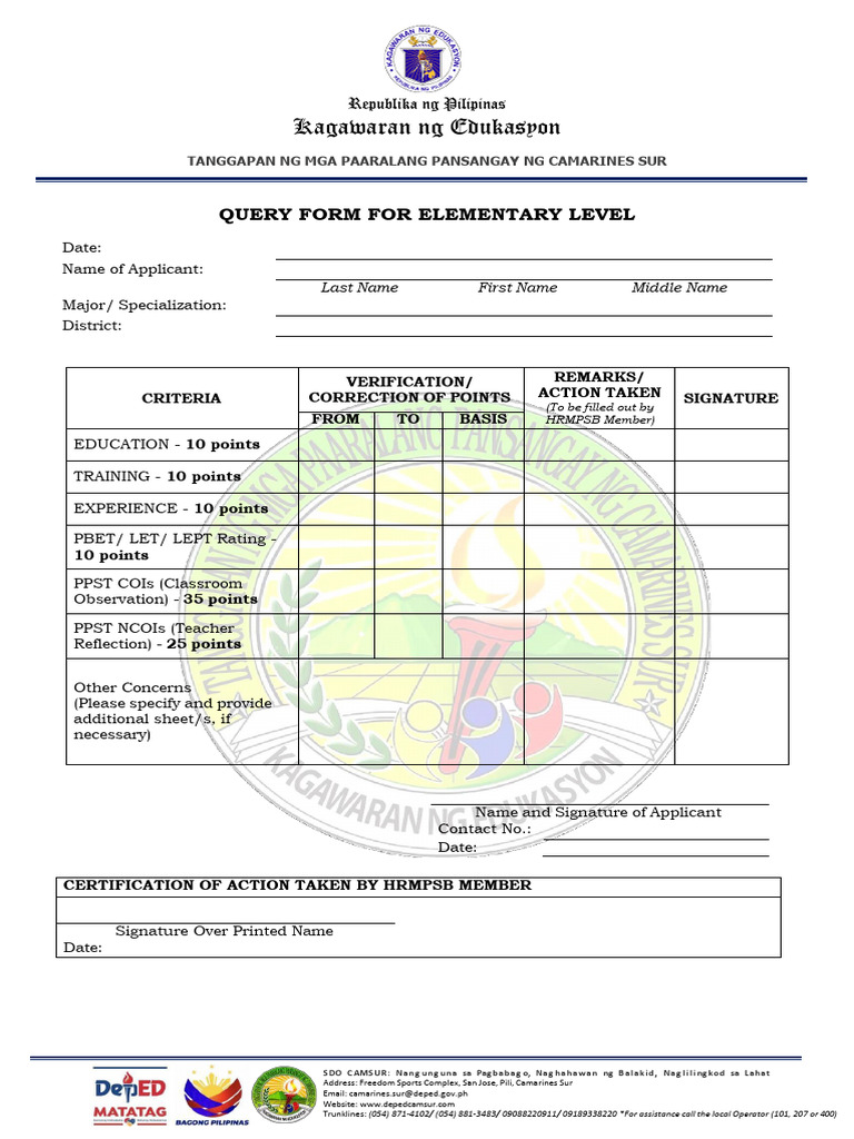 Teacher Query Form for All Levels | PDF