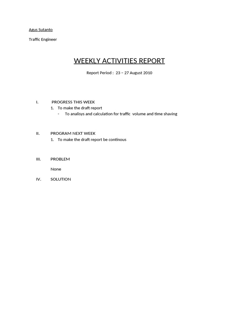 Agus Sutanto Weekly Report Summary | PDF