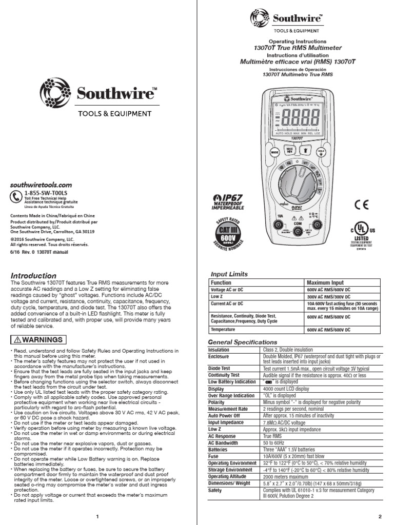 Southwire 13070T IP67 Manual | PDF | Electrical Impedance | Electrical ...