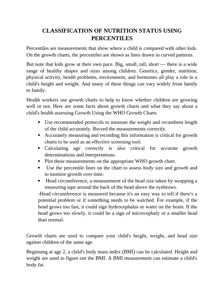 Nutritional Status Classification in Children | PDF | Percentile ...