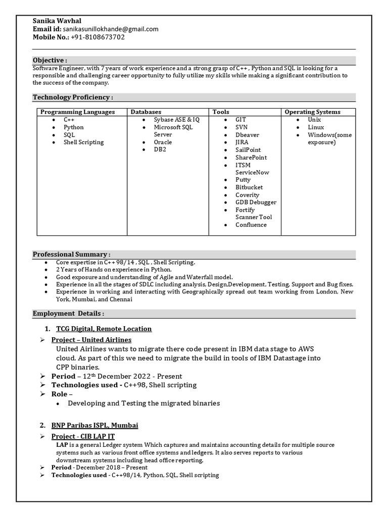 Software Engineer Resume: C++, Python, SQL | PDF | Computing | Software ...