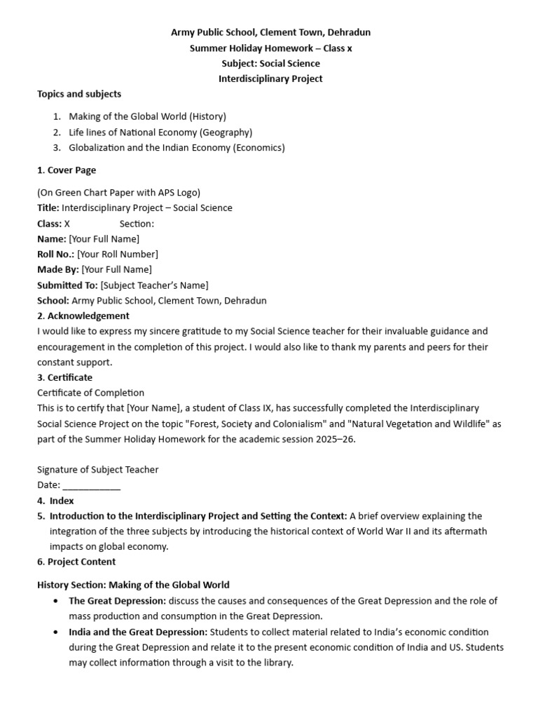Guideline For Scocial Science Project O1 Class 10 | PDF | Globalization ...