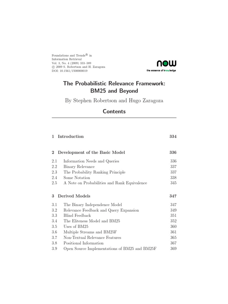 BM25 and Beyond: Probabilistic Framework | PDF | Probability ...