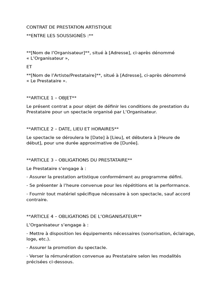 Contrat de Prestation Artistique | PDF