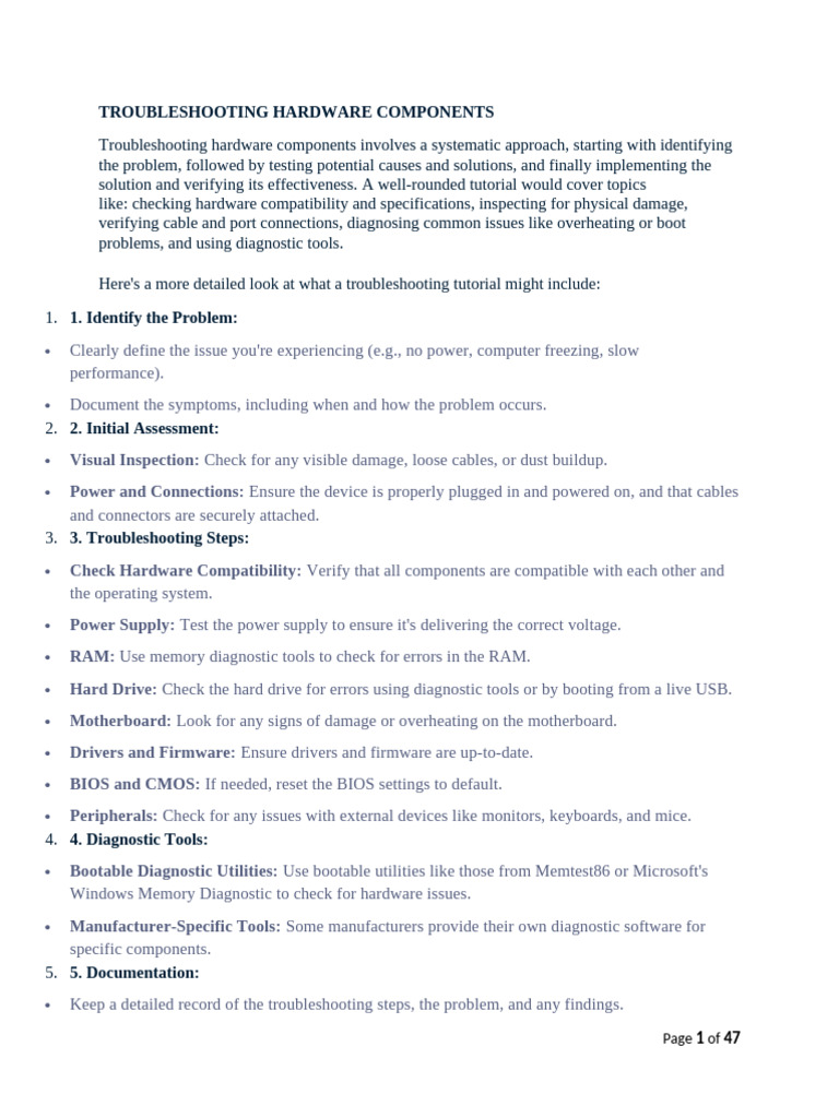 Troubleshooting Hardware Components | PDF | Computer Network | Bios