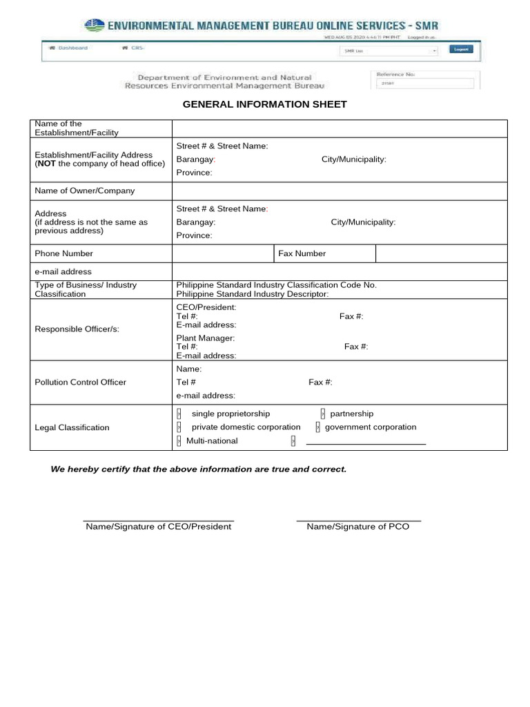 General Information Sheet for Facilities | PDF | Waste | Waste Management