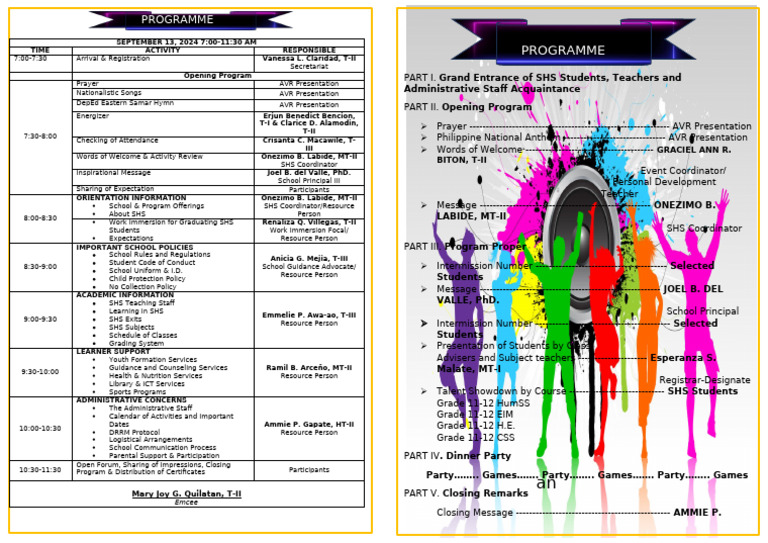 SHS Orientation Program Schedule | PDF