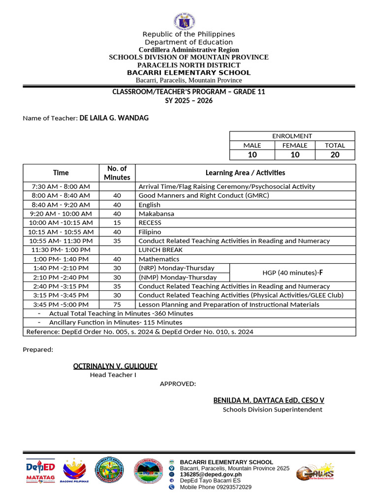 Grade 2 Classroom Program 2025-2026 | PDF | Teachers | Behavior ...