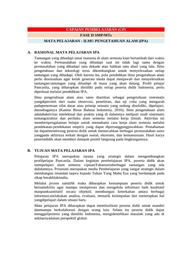 CP IPA Terpadu - Fase D | PDF