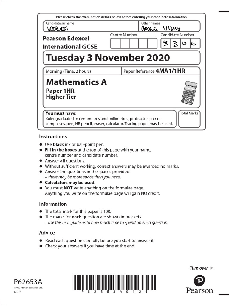 Nov 2020 International GCSE Math Paper | PDF | Area | Elementary Geometry