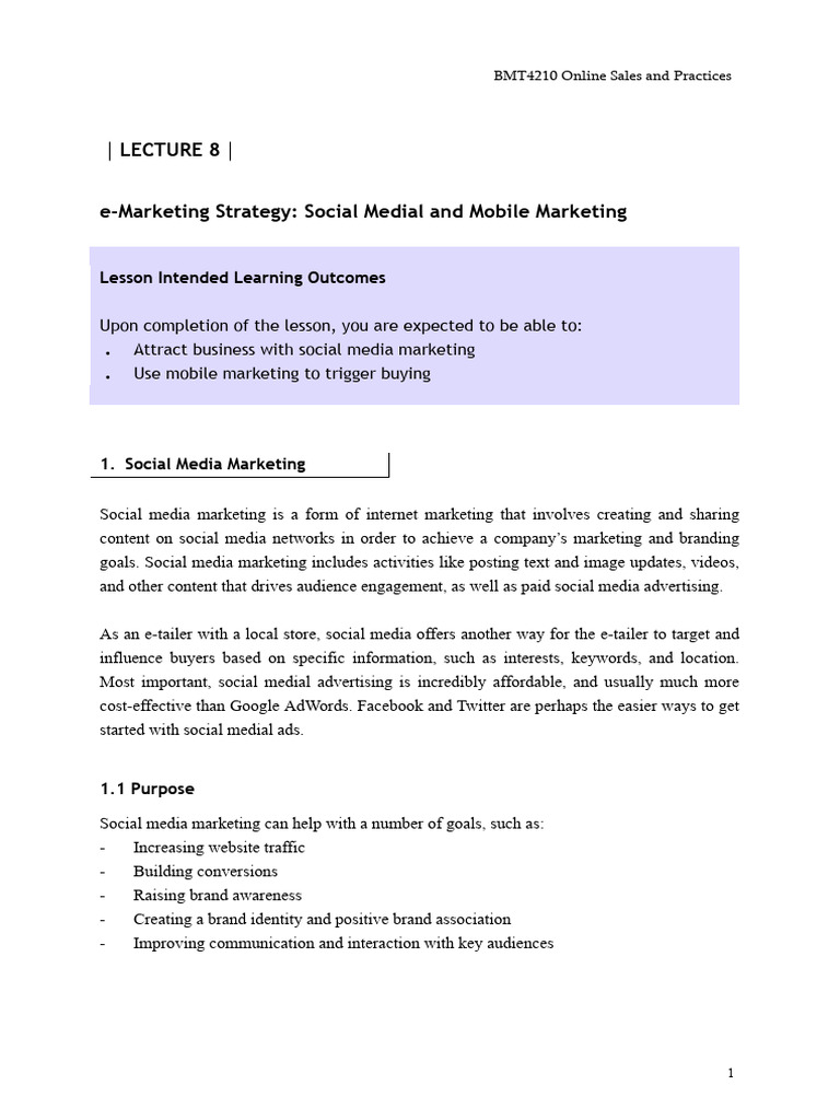 Lecture 8 Social Media and Mobile Marketing | PDF | Social Media ...
