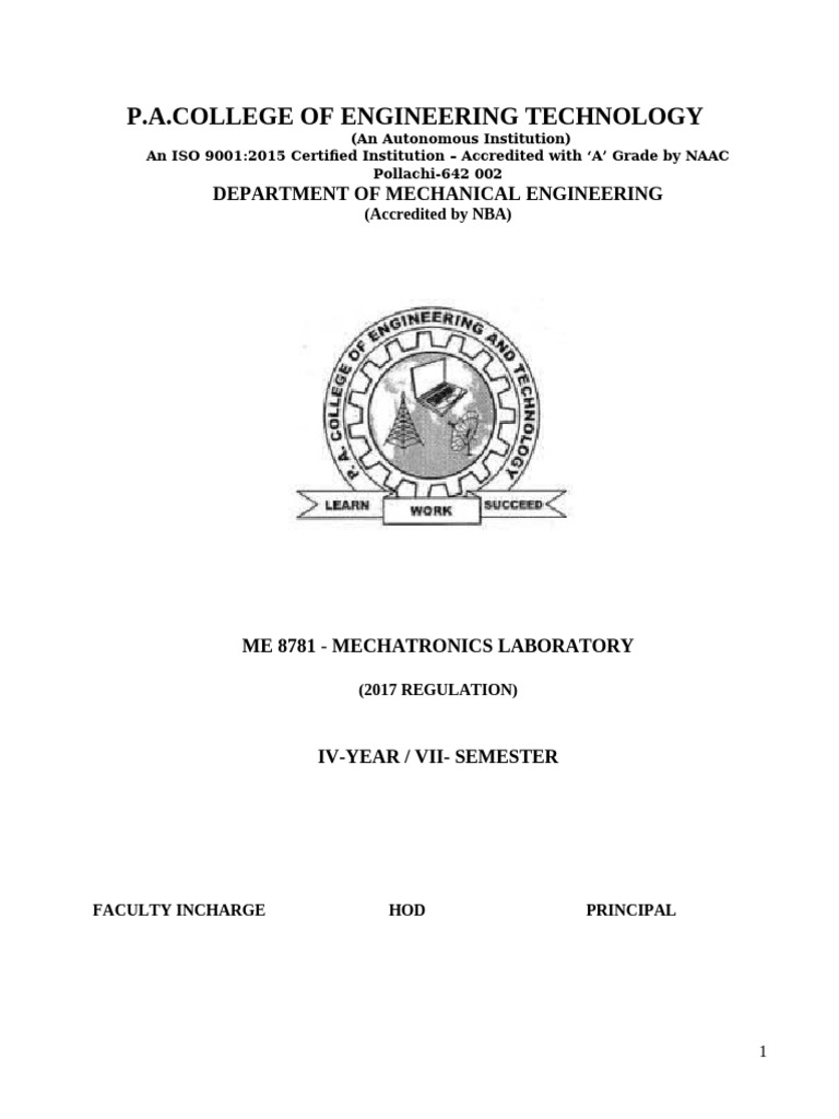 Mechatronics Laboratory Manual Guide | PDF | Actuator | Pump