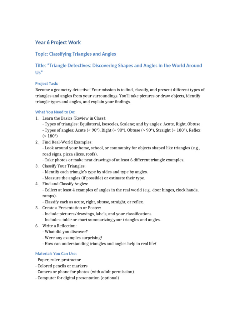 Year 6 Project Work Triangles Angles | PDF