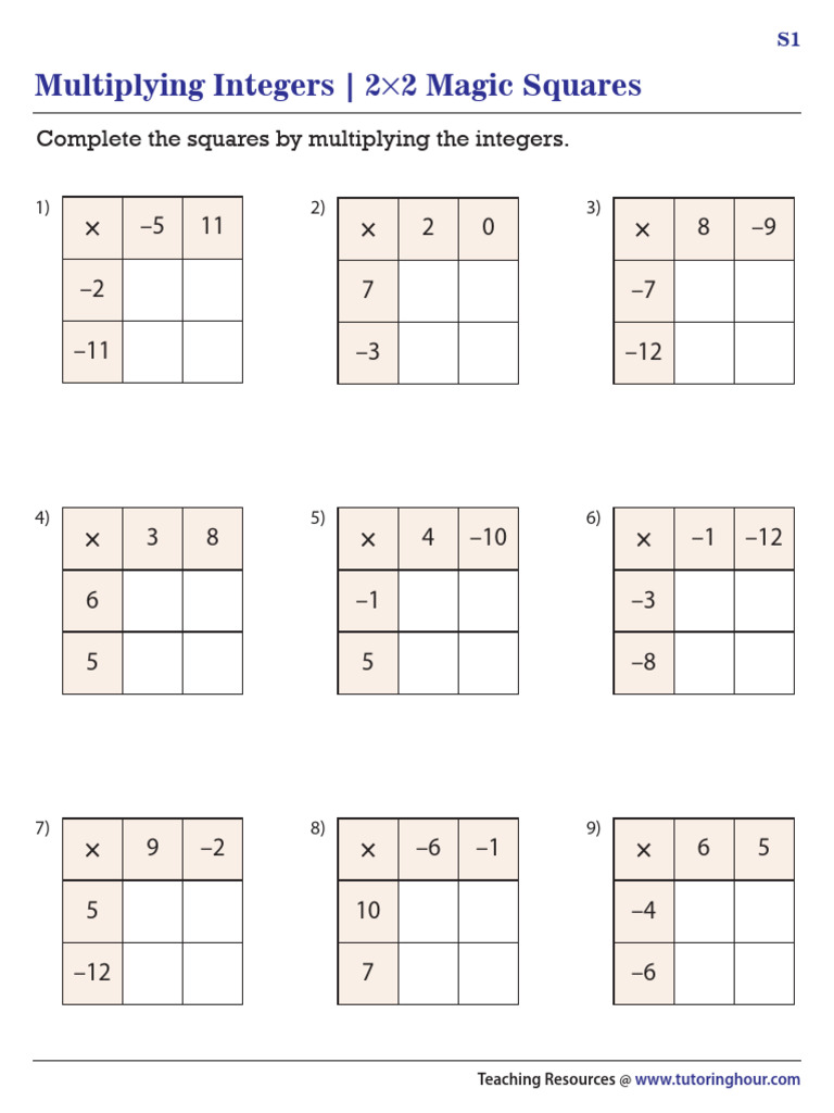Multiplying Integers Magic Squares | PDF