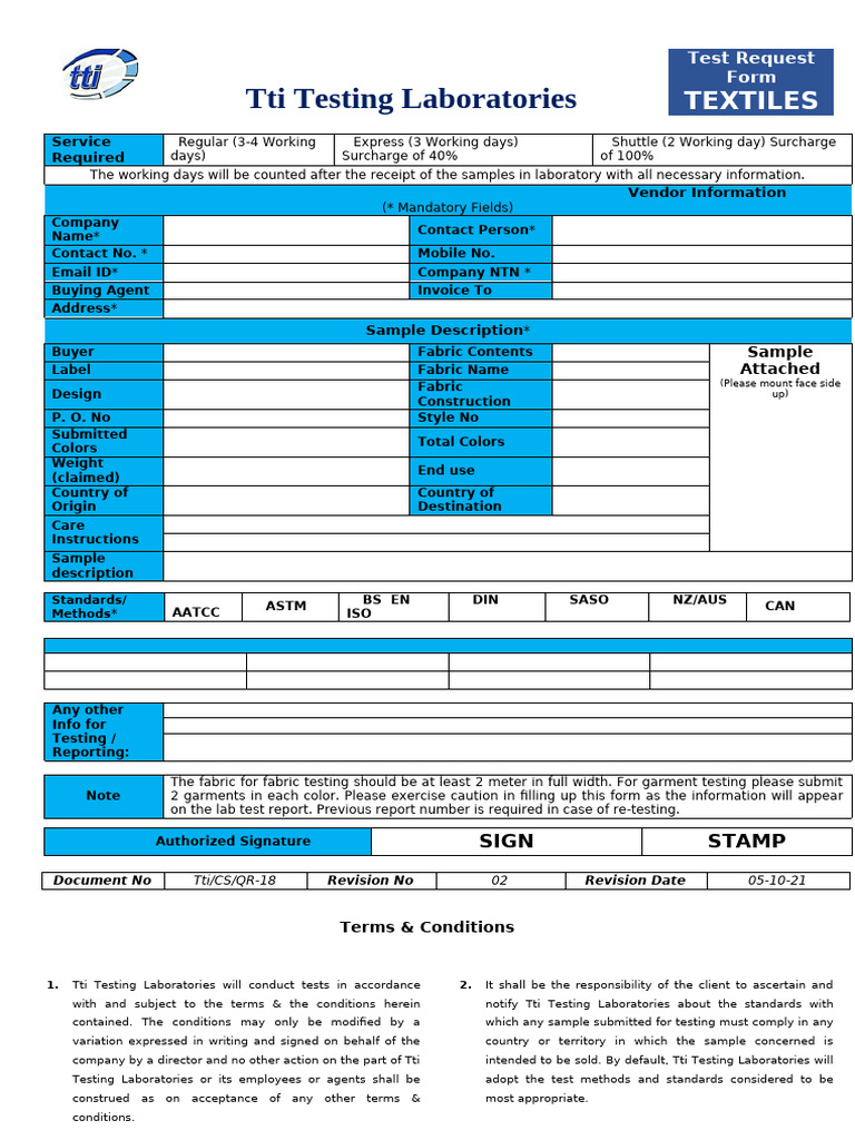 TTI Testing Laboratories Request Form | PDF | Indemnity | Private Law