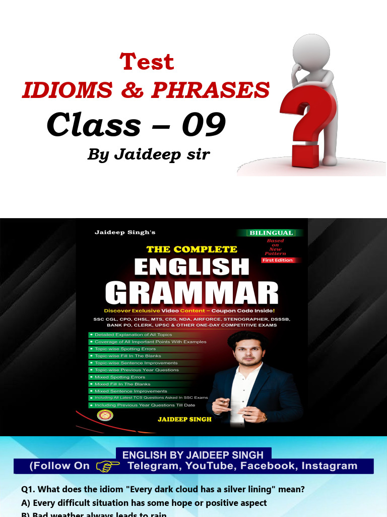 Test Idiomsphrases Class 09 Vol. 02 Jaideep Sir | PDF