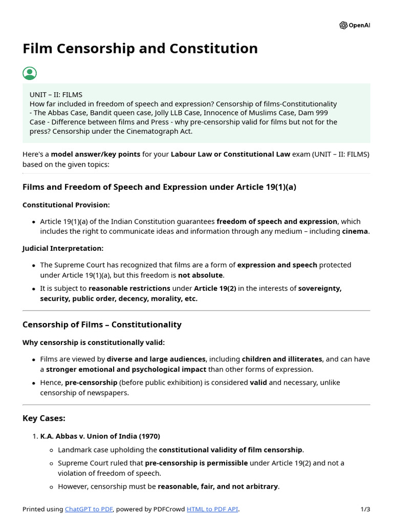 Film Censorship and Free Speech Law | PDF | Justice | Crime & Violence