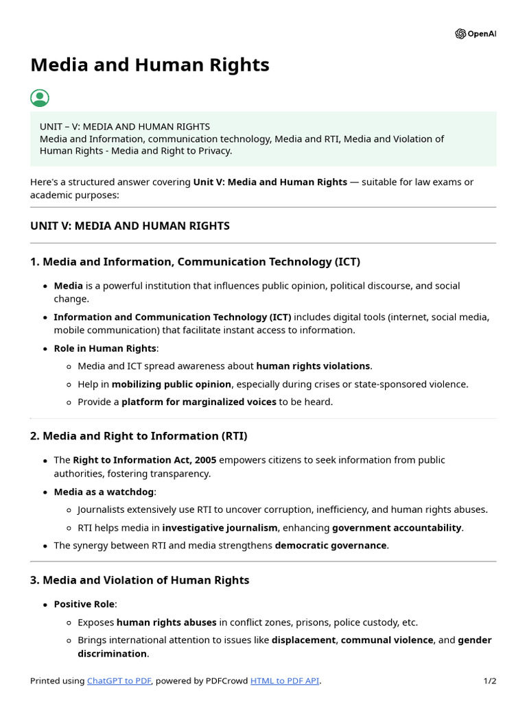 Media's Role in Human Rights Awareness | PDF | Privacy | Social Ethics