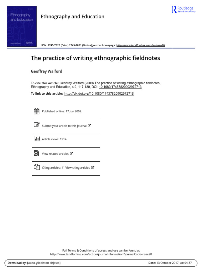 Walford 2009 The Practice of Writing Ethnographic Fieldnotes | PDF ...