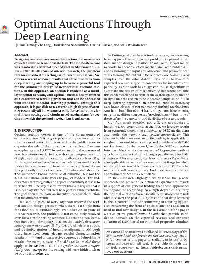 Deep Learning for Optimal Auctions | PDF | Auction | Deep Learning
