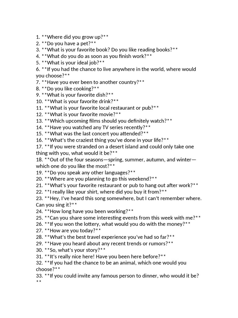 Engaging Conversation Starters List | PDF