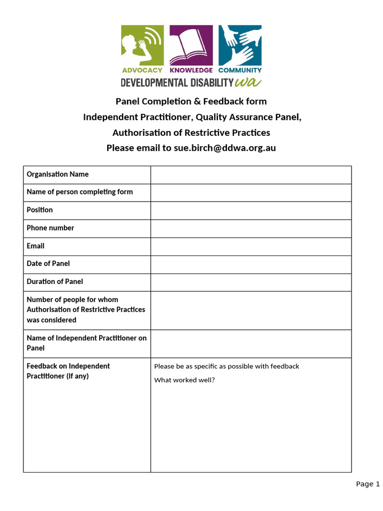 Panel Feedback Form for NDIS Practitioners | PDF