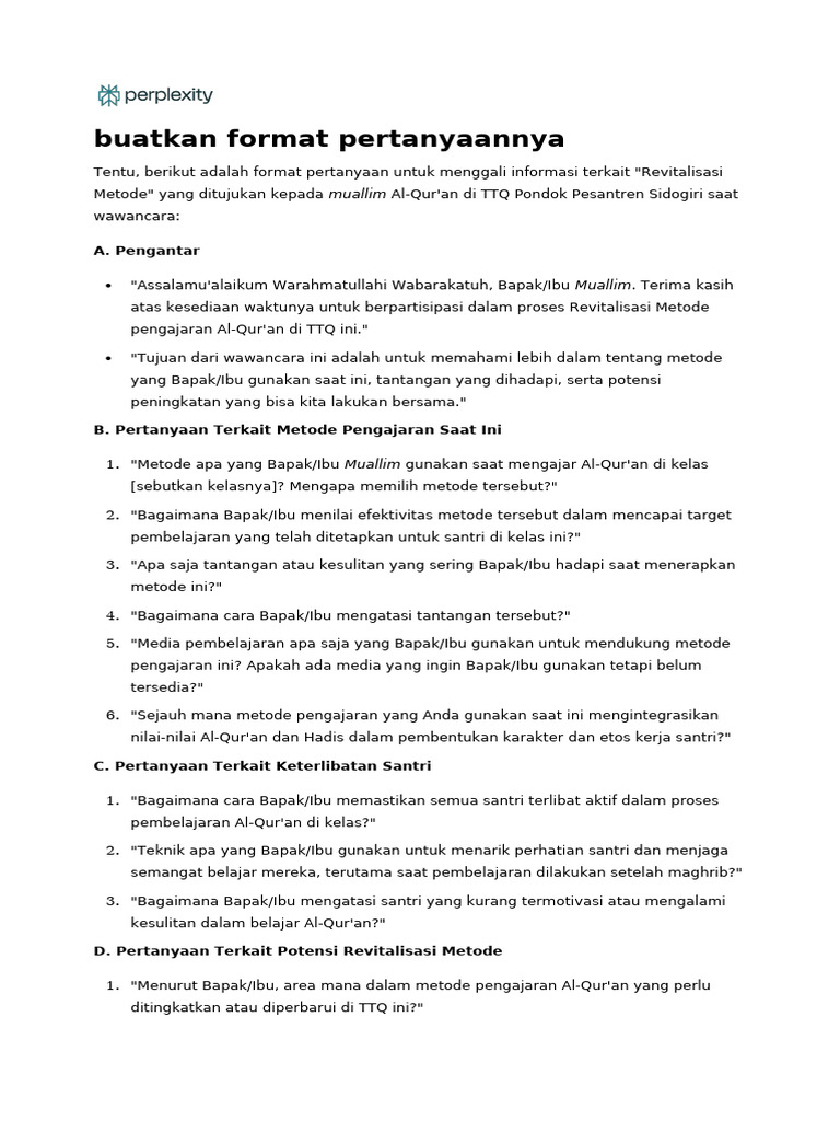 Format Wawancara Revitalisasi Metode | PDF