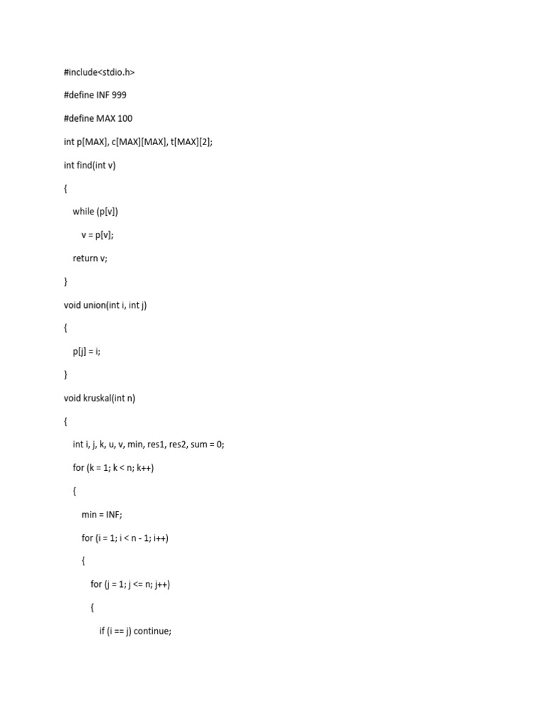Implementing Kruskal's Algorithm in C | PDF