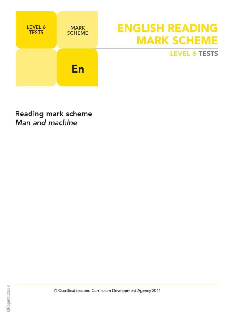 Ks2 English 2011 Level 6 Reading Marking Scheme Educational Assessment Robot Free 30day
