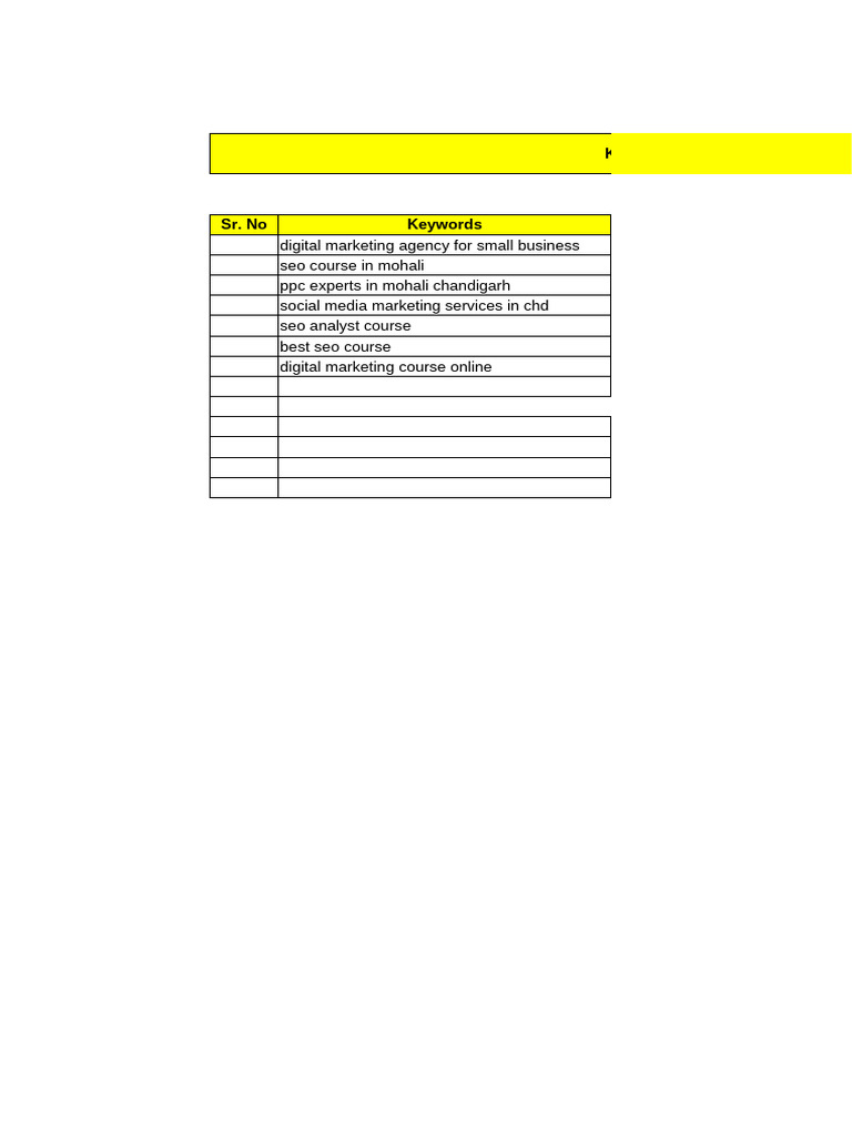 Keyword Research Excel Template PDF