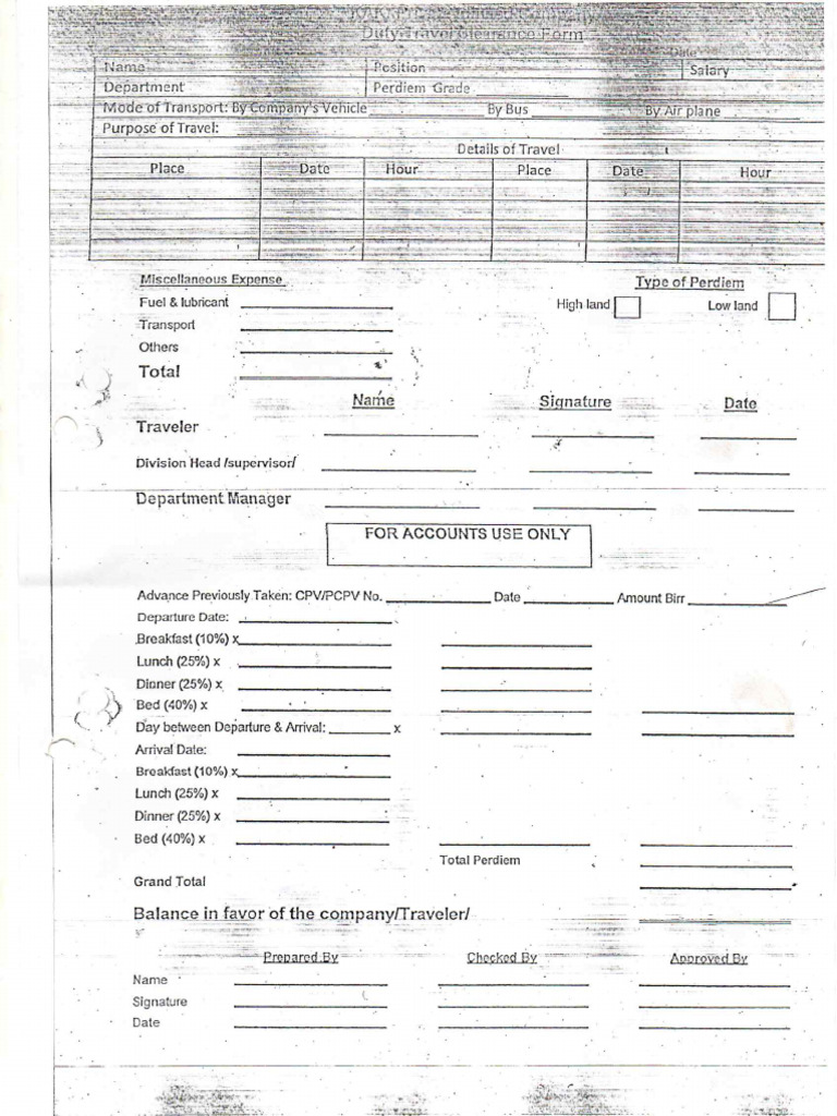 Perdiem Clearance Form | PDF