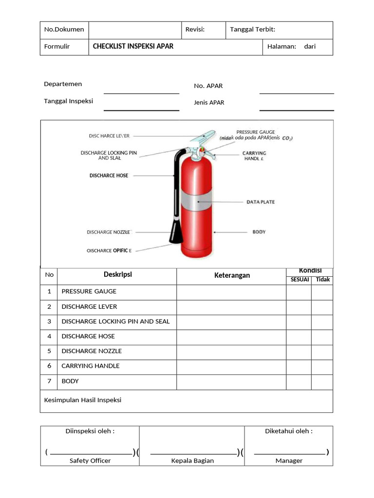 Form Checklist Inspeksi APAR | PDF