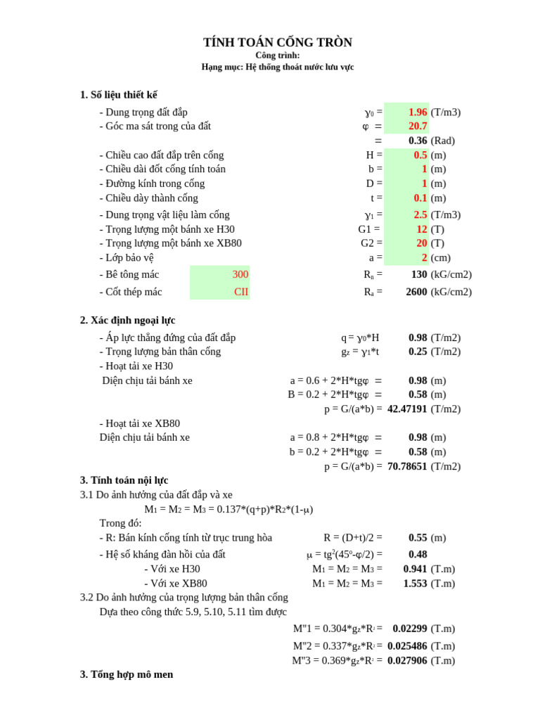 Tính Toán Cống Tròn D1000 | PDF
