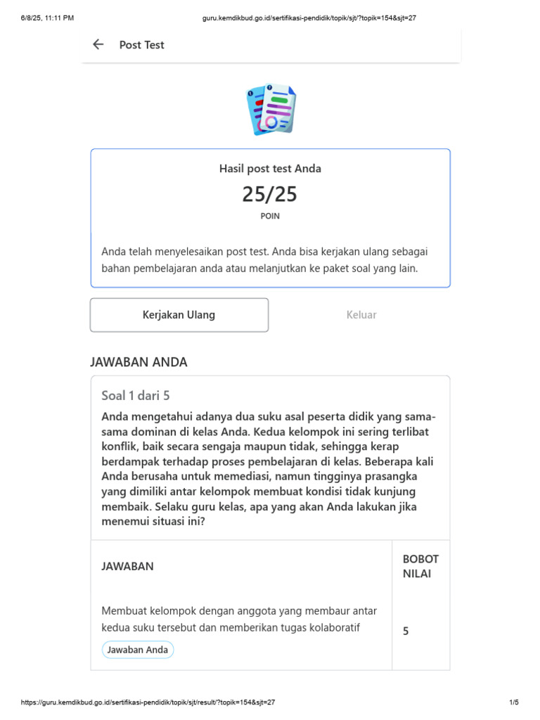 Kunci Jawaban Post Test PPA Umum 3 | PDF