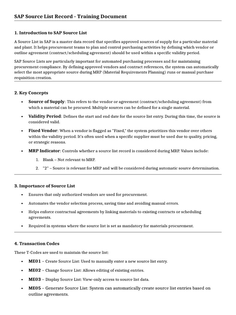 SAP Source List Management Guide | PDF | Procurement | Business
