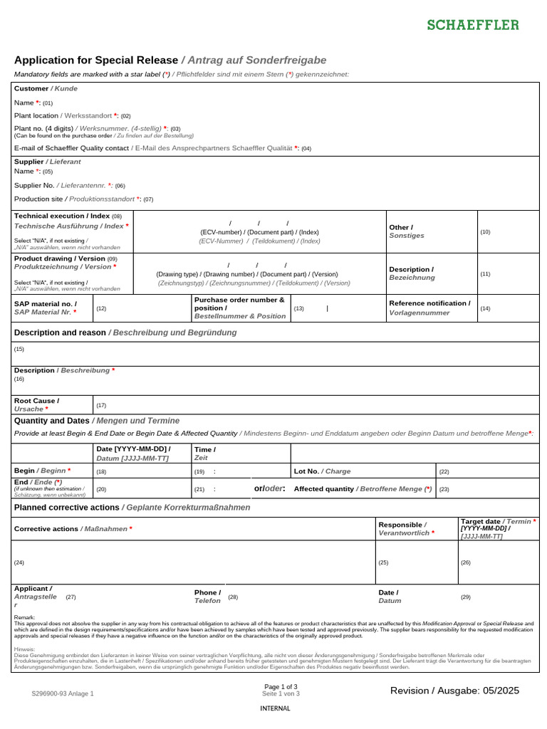 s296900 93 A1 Schaeffler Special Release Req | PDF