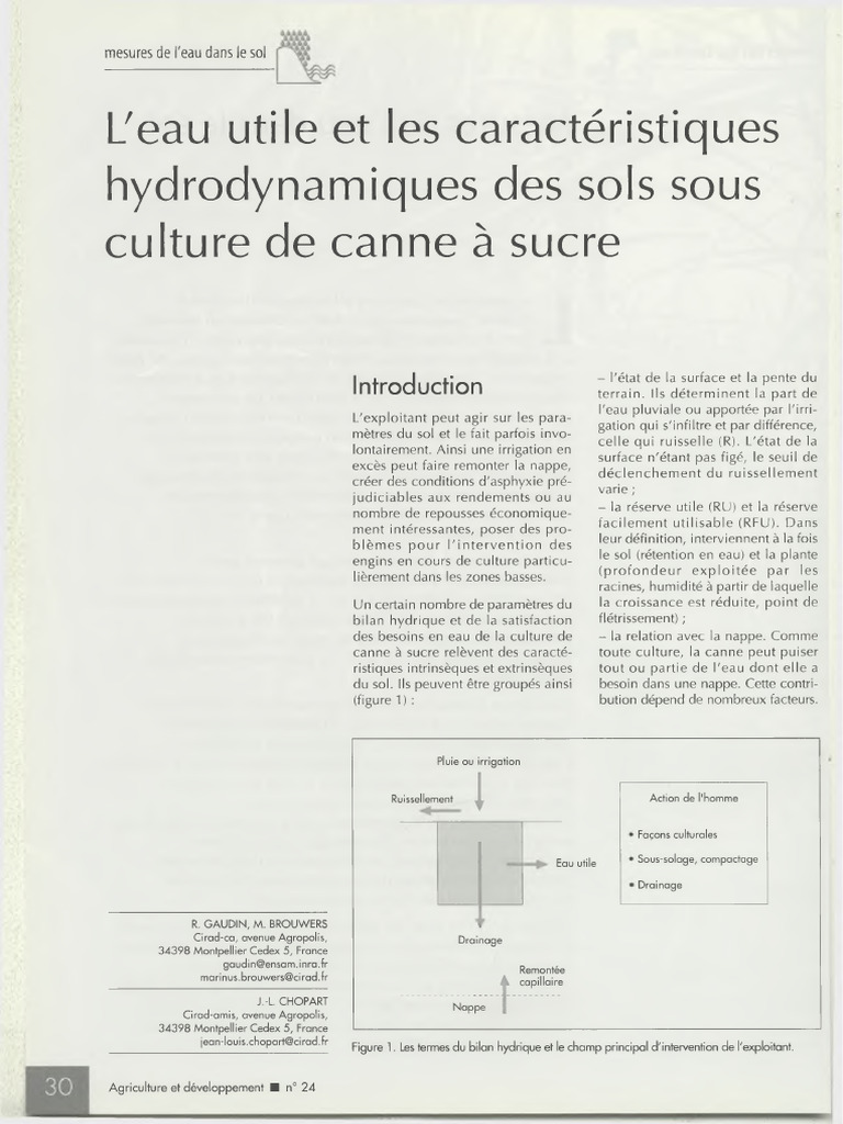 Caractéristiques hydrodynamiques des sols en canne à sucre | PDF | Sol ...