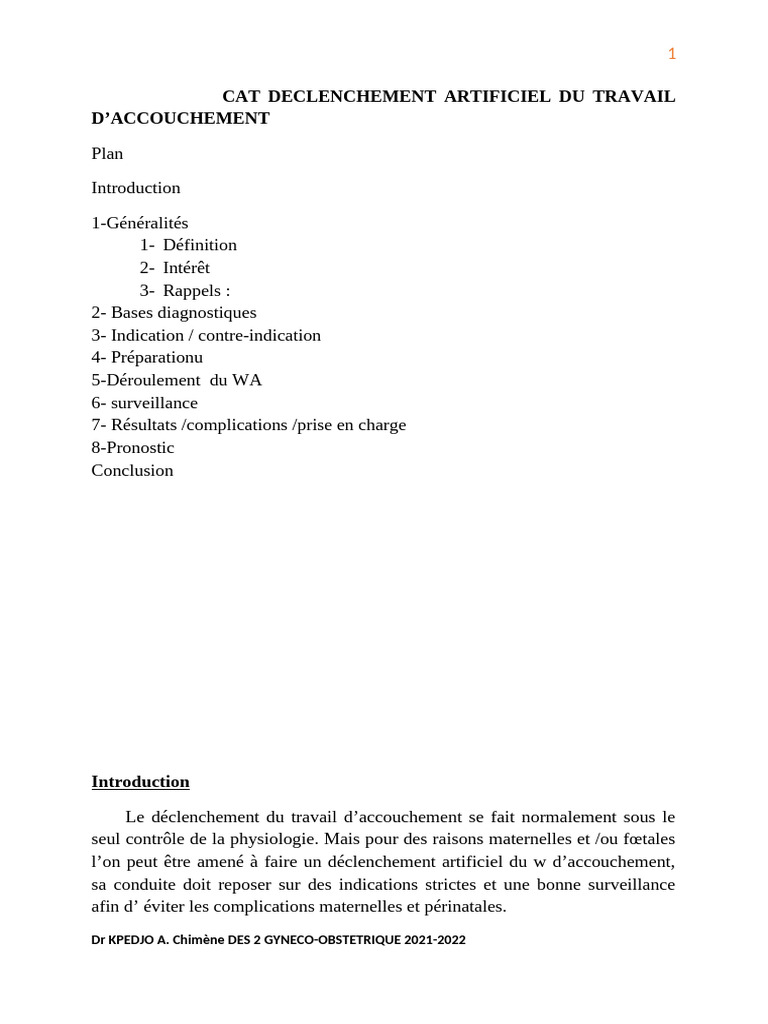 Déclenchement Artificiel du Travail | PDF | Accouchement | Reproduction ...