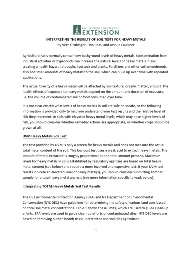 Interpreting Heavy Metals Soil Tests | PDF | Soil | Lead