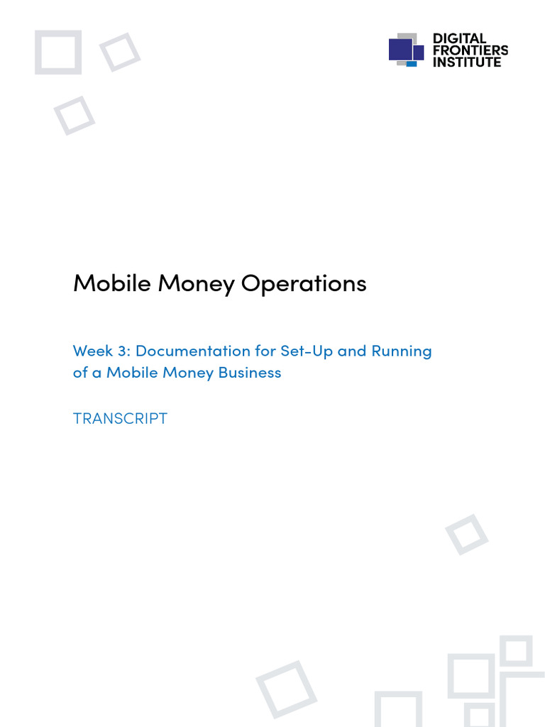 CDFP Mobile Money Operations Week 3 Video Documentation For Set-Up ...