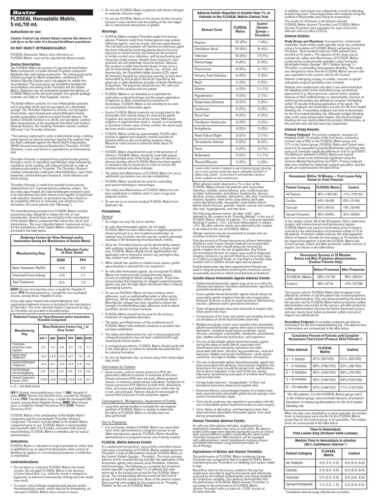FLOSEAL Hemostatic Matrix IFU Guide | PDF | Infection | Bleeding