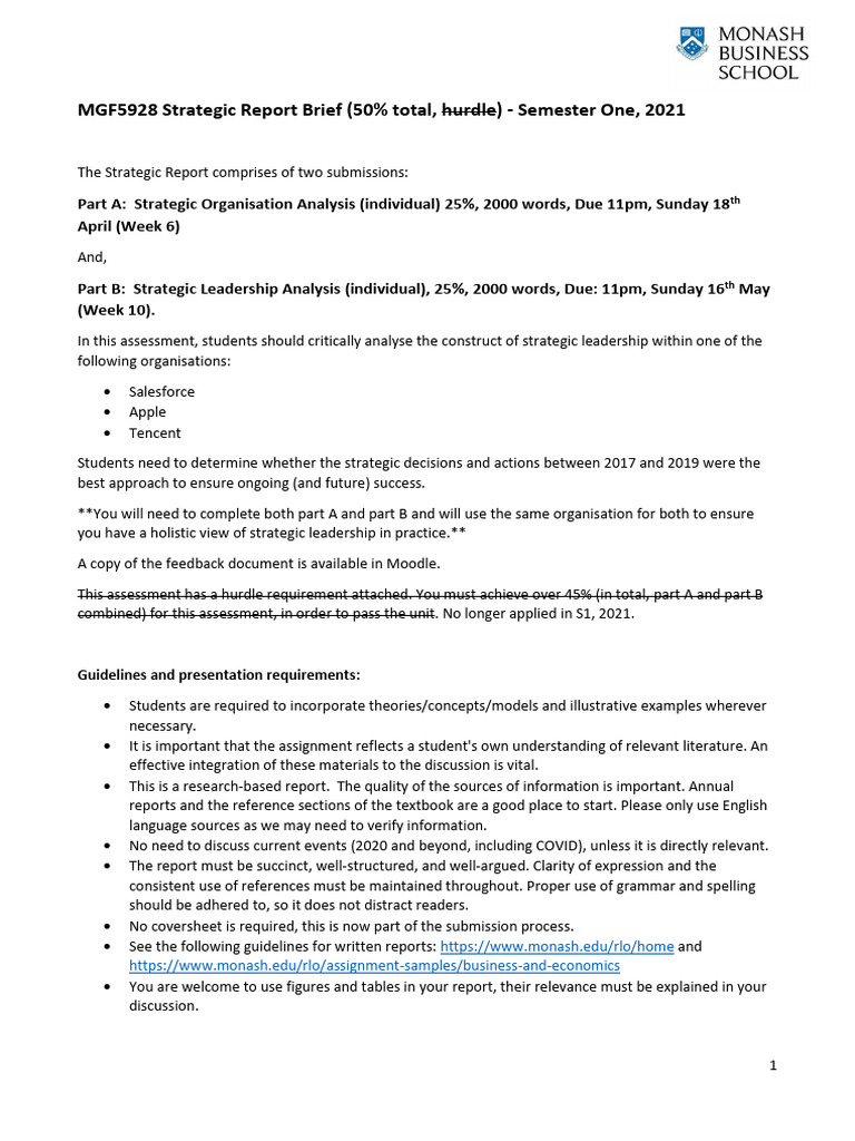 MGF5928 Strategic Report Guidelines | PDF | Citation | Leadership