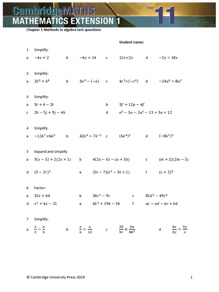 Year 7 Algebra Test Questions | PDF | Algebra | Abstract Algebra