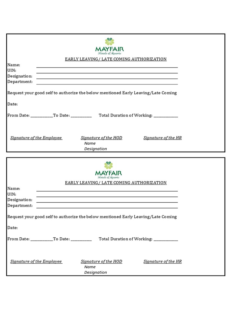 Early Leaving/Late Coming Request Form | PDF