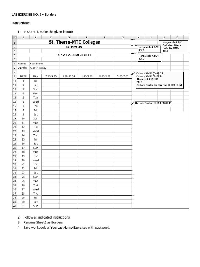 Excel Lab Exercises: Borders & Shading | PDF