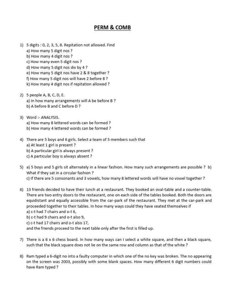 Combinatorial Problems and Solutions | PDF